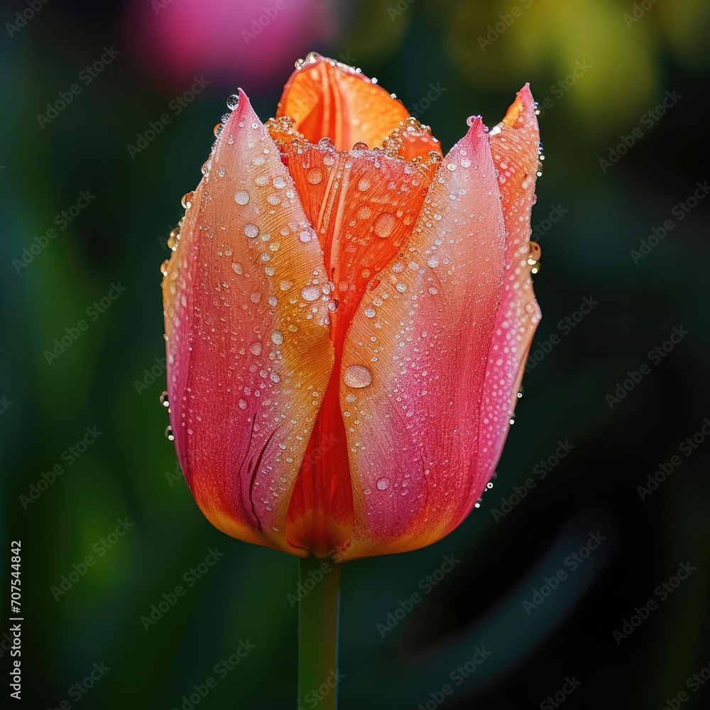 Shimmering droplets on a vibrant tulip after a spring rain Shimmering droplets on a vibrant tulip after a spring rain