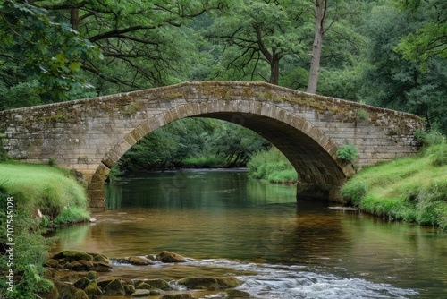Old stone bridge arching over a peaceful river
