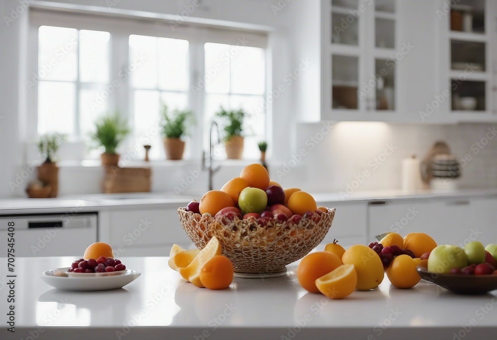 Fruit bowl on a countertop in a white kitchen Fruit bowl on a countertop in a white kitchen