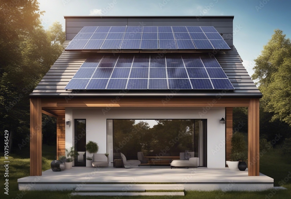 House with solar panels on the roof Sustainable and clean energy at home