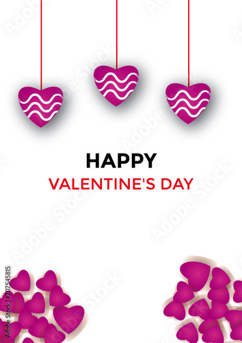 Fototapeta Naklejka Na Ścianę i Meble -  Valentine's Day greeting card with pink hearts. Happy Valentine's Day banner. I love decorative concept designs on a white background