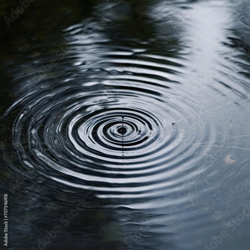 Single raindrop creating ripples on a serene pond surface