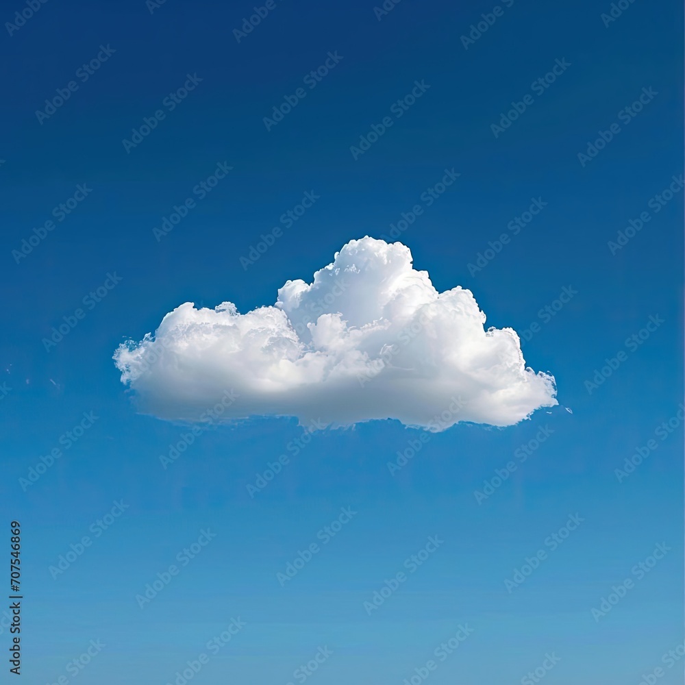 Fotografie Single white cloud drifting across a bright blue summer sky