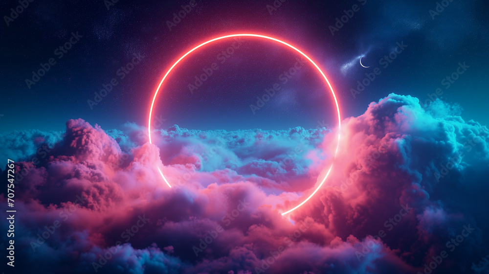 Glowing circle with clouds and sun
