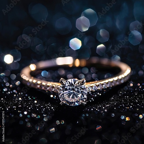 Sparkling diamond ring on a dark velvet background