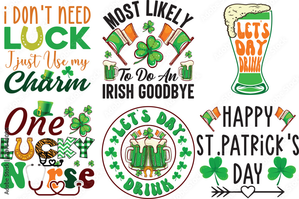 Fototapeta premium Happy ST. Patrick's Day SVG Typography bundle t-shirt design.