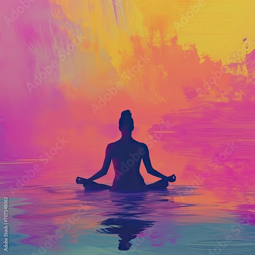 Vibrant meditation scene with psychedelic gradients Representing mental health and spirituality © Jelena