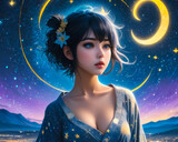 girl under the beautiful starry sky