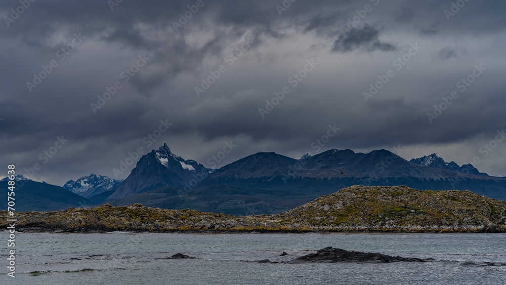 The picturesque snow-capped mountain range of the Andes Martial against a cloudy sky. In the foreground are islands in the Beagle Channel. Argentina. Tierra del Fuego Archipelago. Patagonia
The picturesque snow-capped mountain range of the Andes Martial against a cloudy sky. In the foreground are islands in the Beagle Channel. Argentina. Tierra del Fuego Archipelago. Patagonia