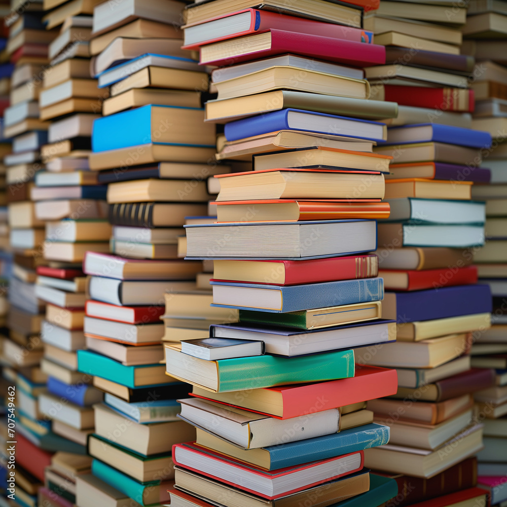 Towering pile of various books Towering pile of various books