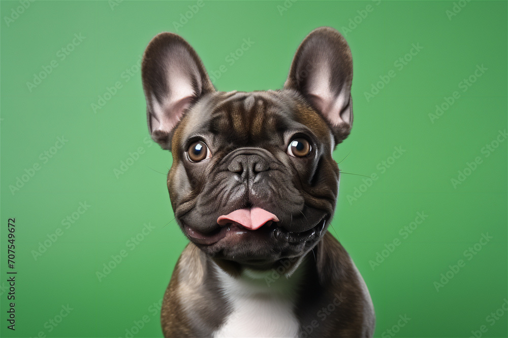 French bulldog puppy portrait isolated on green