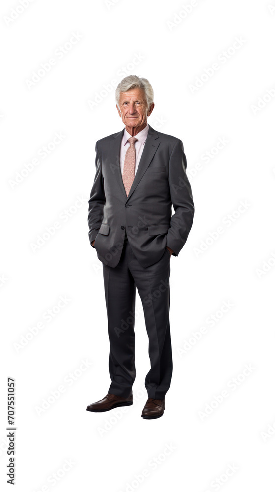 Elderly male businessman standing looking at camera, isolated, full body, transparent background. Elderly male businessman standing looking at camera, isolated, full body, transparent background.