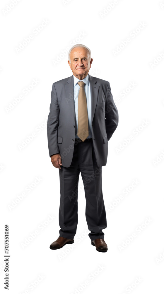 Elderly male businessman standing looking at camera, isolated, full body, transparent background. Elderly male businessman standing looking at camera, isolated, full body, transparent background.
