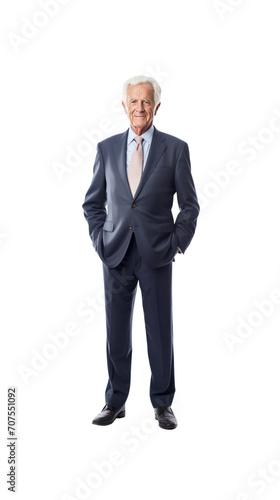 Elderly male businessman standing looking at camera, isolated, full body, transparent background. © somchai20162516