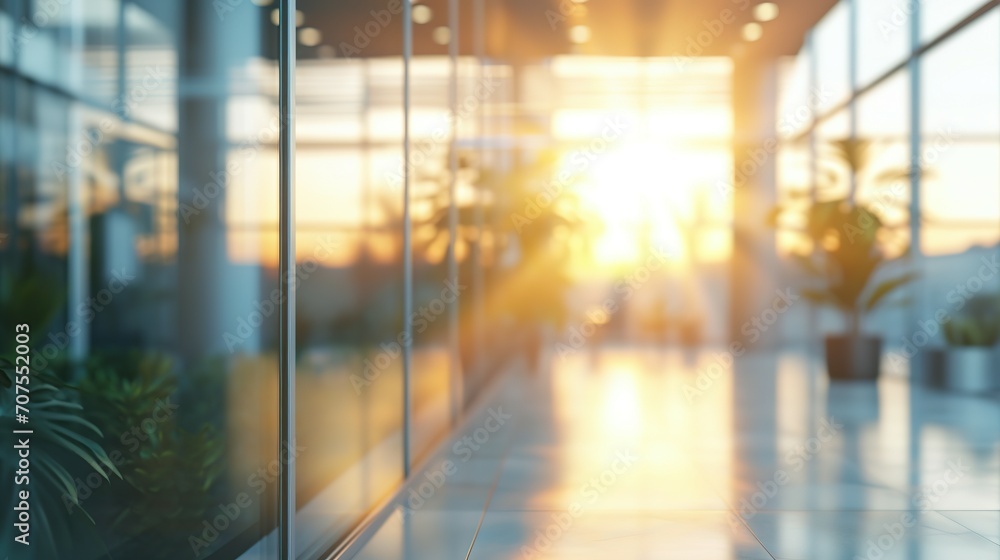 Beautiful blurred background of a light modern office interior with panoramic windows and beautiful lighting. Beautiful blurred background of a light modern office interior with panoramic windows and beautiful lighting.