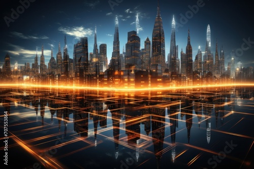 Smart city with connection design, big data connection and technology concept.