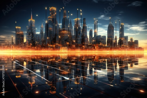 Smart city with connection design, big data connection and  technology concept.