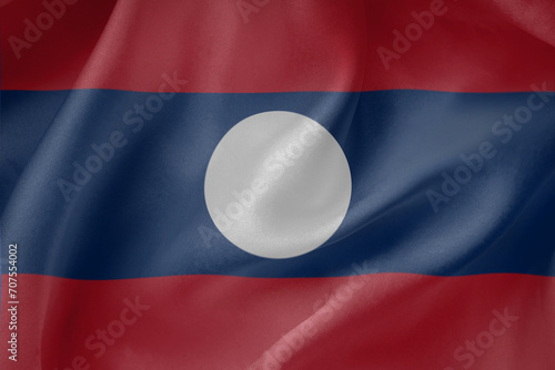  Laos waving flag close up fabric texture background