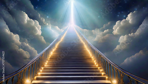 Stairway leading to heaven with light rays