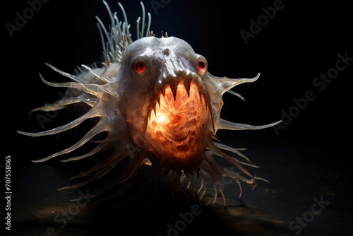 Deep Sea Anglerfish: The eerie glow of an anglerfish in the abyssal depths.