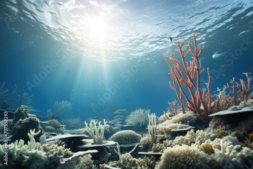 Coral Bleaching Recovery: A hopeful scene of recovering coral reefs with new growth.