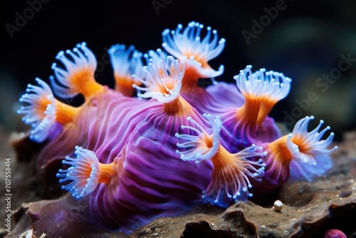 Nudibranch Rainbow: Colorful nudibranchs crawling on coral. © OhmArt