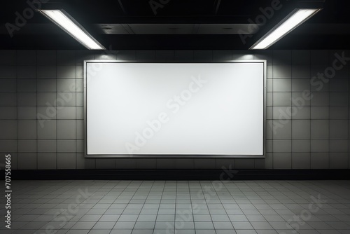 White blanket billboard mockup in a subway station © hasanstudio