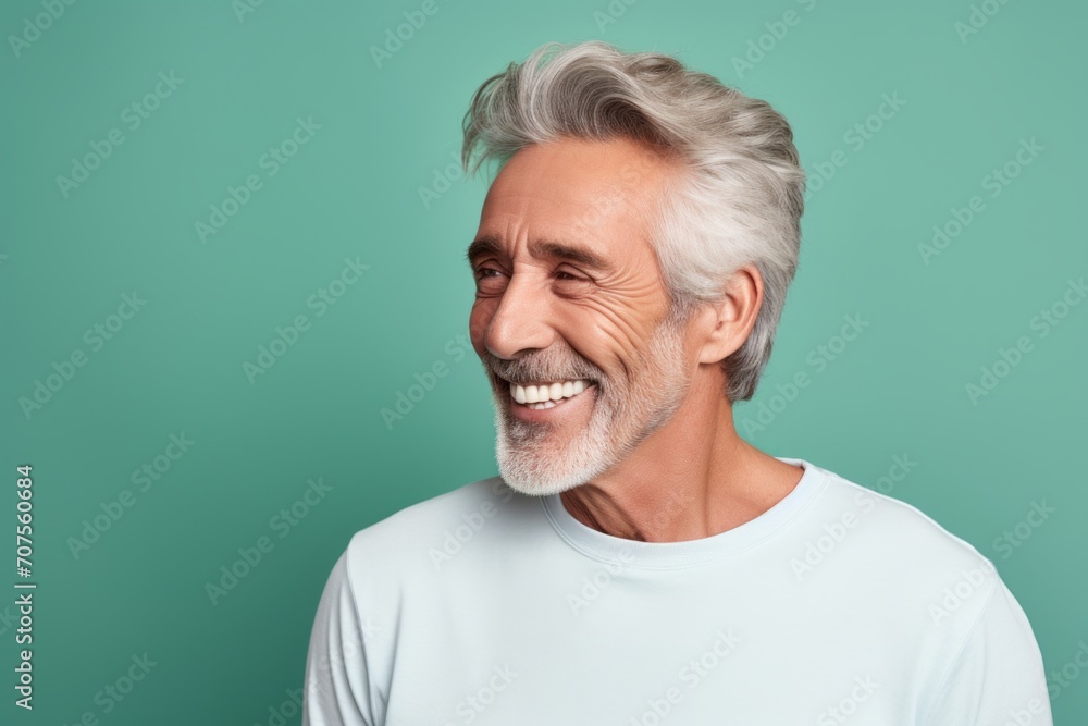 Portrait of happy senior man with grey hair on green background. Portrait of happy senior man with grey hair on green background.
