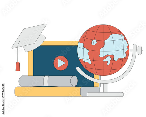 Globe, Video Screen, Toga Cap, and Book are All in the Same Frame | Online Education Activity