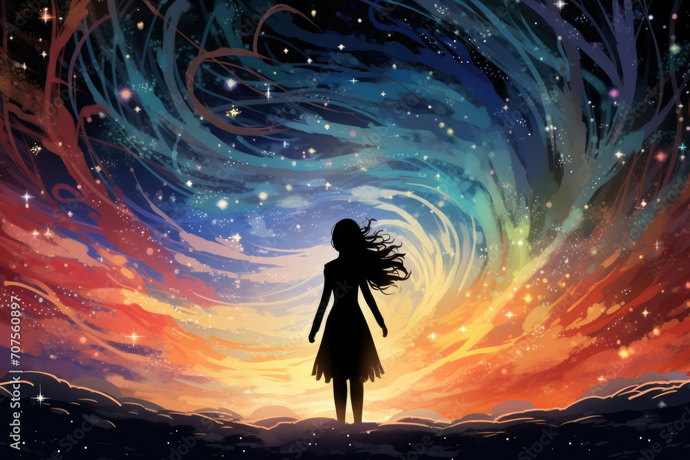 Φωτογραφία Woman fantasy concept galaxy dream universe light beauty sky night girl art