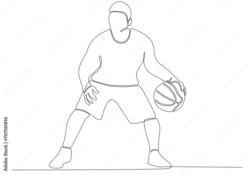 Continuous line art of man playing basketball Continuous line art of man playing basketball
