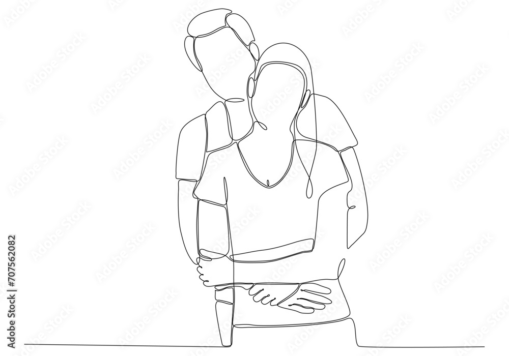 one line drawing hugging a couple