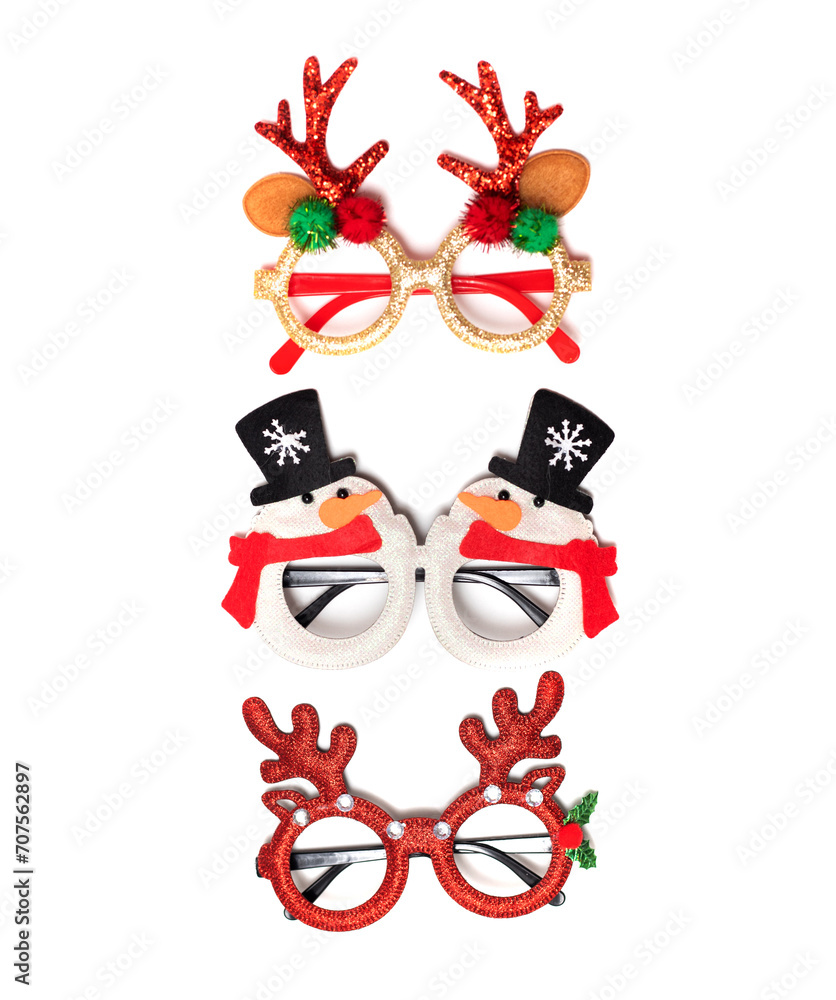 Decoration of New Year's glasses on a white background.