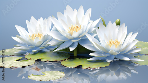 water lily with floating elegance and detailed petals and pads presented serenely 3D render