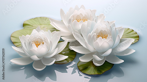water lily  with a floating elegance and detailed petals and pads  presented serenely . 3D render