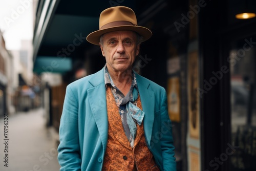 Portrait of a handsome mature man with hat in the city. © Inigo