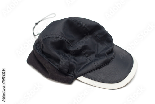 winter warm hat with a visor on a white background.