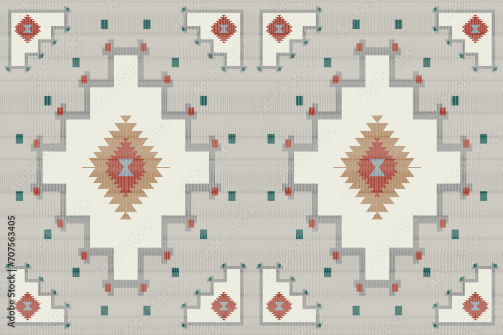 Navajo tribal vector seamless pattern. Native American ornament. Ethnic South Western decor style. Boho geometric ornament. Vector seamless pattern. Mexican blanket, rug. Woven carpet illustration. - obrazy, fototapety, plakaty 