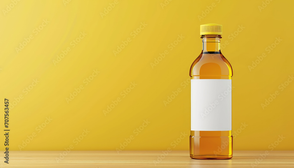 advertising a plastic bottle of oil, with an empty white label advertising a plastic bottle of oil, with an empty white label