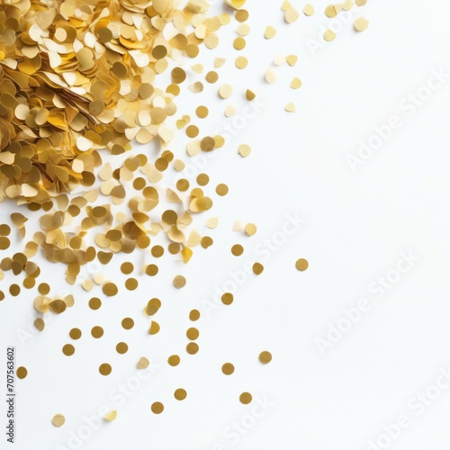 gold flying confetti frame on white background