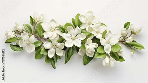 photorealistic 3D jasmine plant, delicate white flowers rendered detail, isolated on a white canvas #707564482