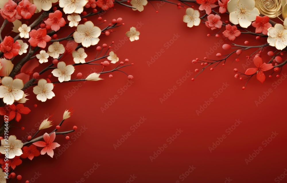 Chinese new year, year of the dragon banner template design with dragons, clouds and flowers background.