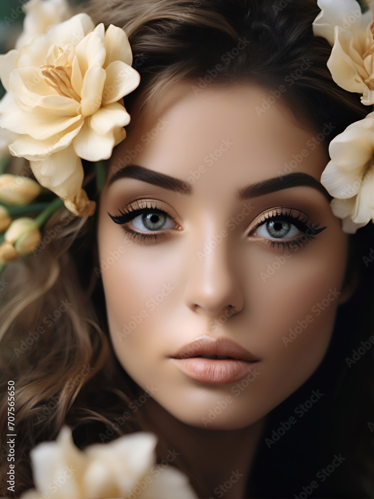 portrait of a woman with flowers portrait of a woman with flowers