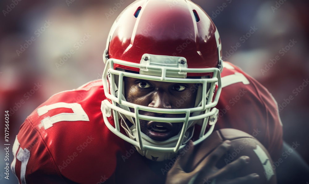 Fototapeta premium Concentrated American Football Player Holding Ball