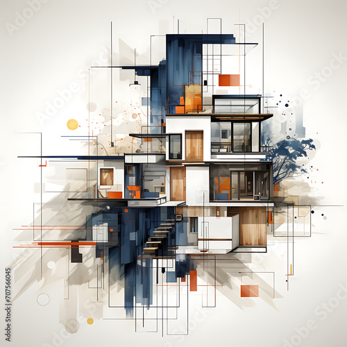 Architectural design sketches (macca and watercolor drawing feel).
Generative AI photo