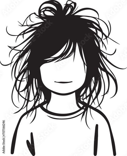 Cute Little Girl With Messy Hairs Vector Silhouette