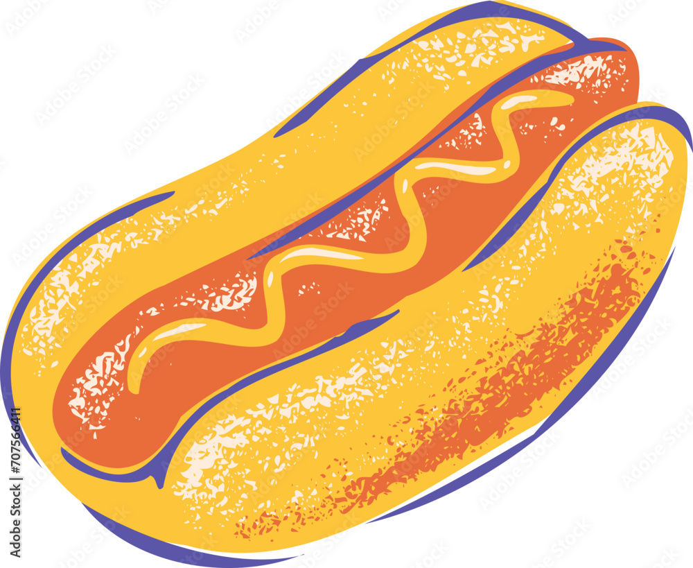 Hotdog Retro Colorful Illustration