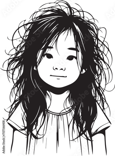 Cute Little Girl With Messy Hairs Vector Silhouette