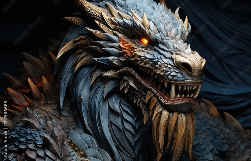 fabric stumpwork embroidery of Dragon, fantasy on dark background. Hight detailed fabric stumpwork embroidery. fabric stumpwork embroidery of Dragon, fantasy on dark background. Hight detailed fabric stumpwork embroidery.