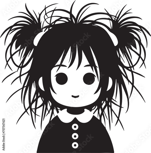 Cute Little Girl With Messy Hairs Vector Silhouette